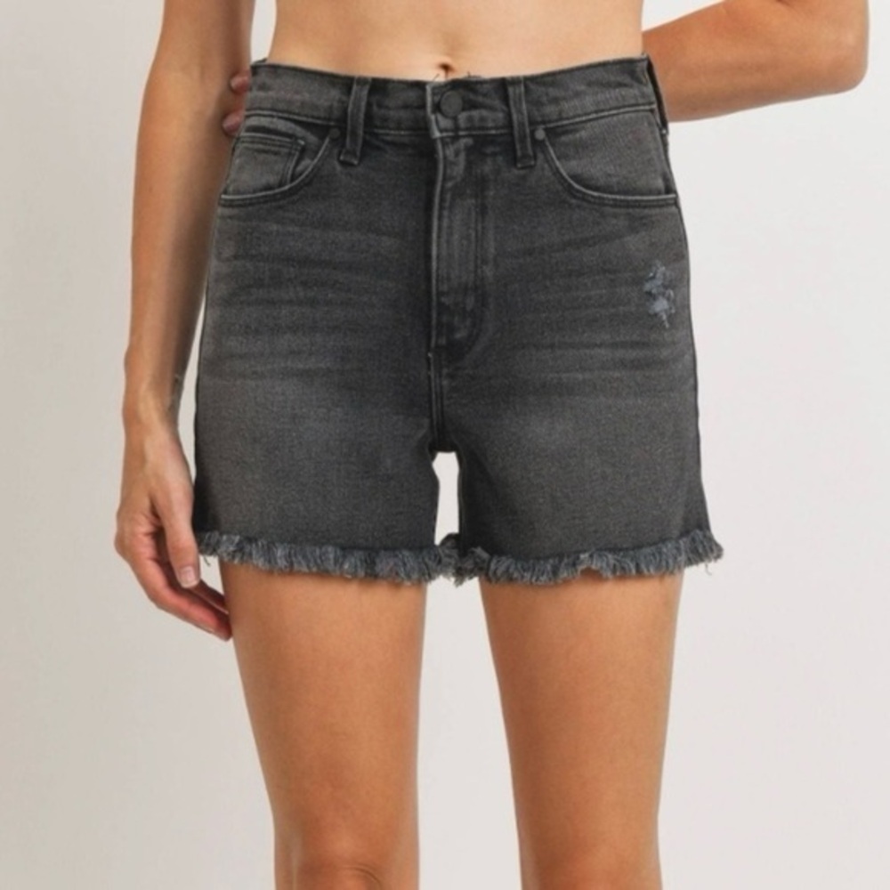 Just Black Denim Womens High Rise Frayed Hem Jean Shorts Washed Black DH412 XS